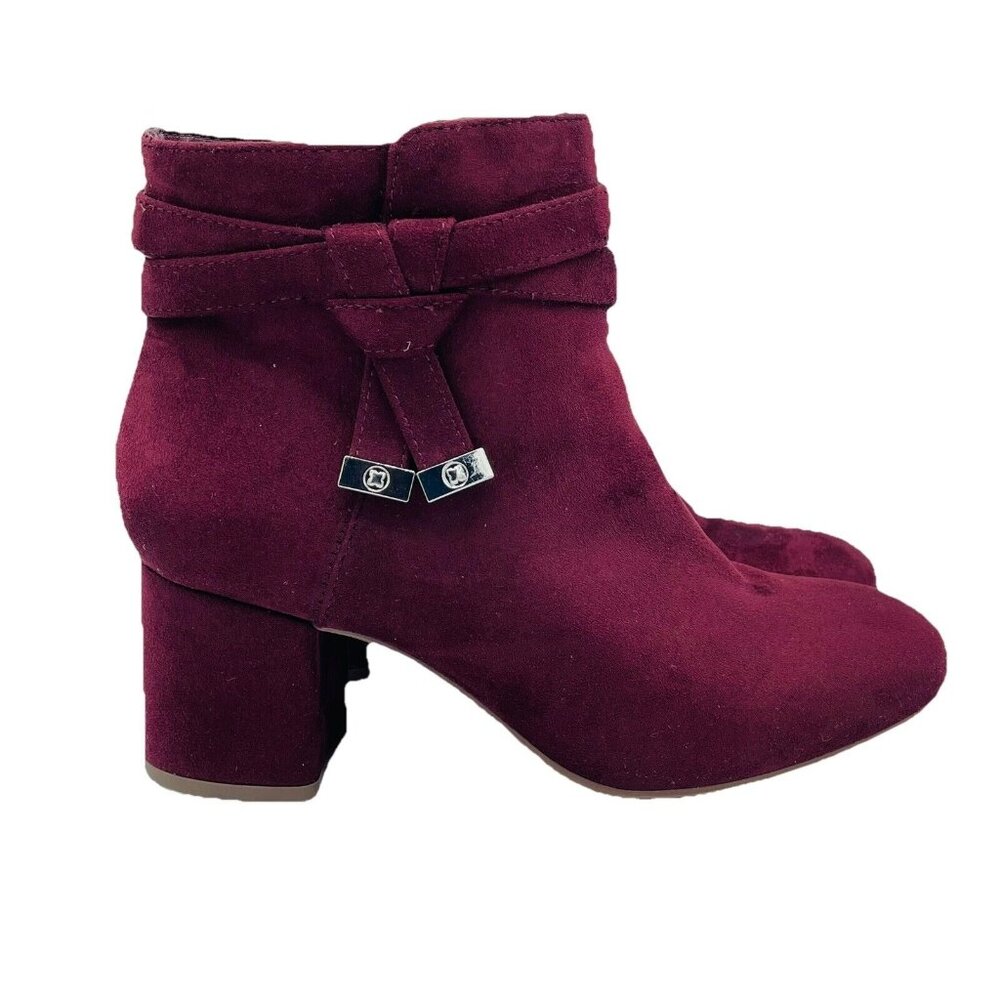 Kelly & Katie Booties Womens Size 7.5 M Burgundy Red Ankle Zip Boot Heel Shoes